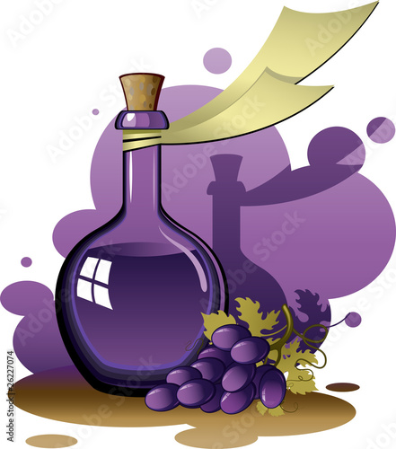 Old bottle and a bunch of grapes