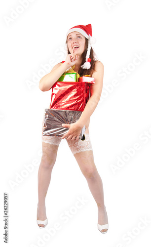 nice girl holding coloured festive boxis photo
