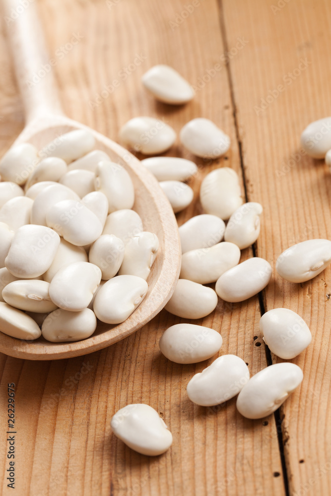 white beans in wooden spoon white beans in wooden spoon