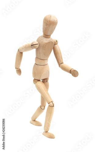 Wooden figure running isolated on white