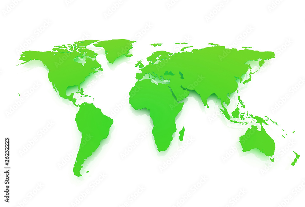 Eco green map of world, isolated on white background