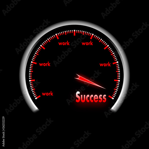 Speedometer needle showing the steps toward success