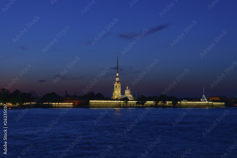 Saint Petersburg, Russia, night view of Peter and Paul Fortress