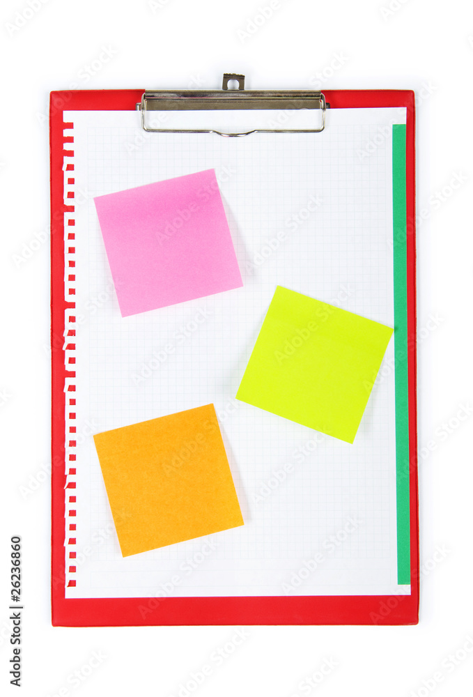 Open binder with reminder notes and blank page Open binder with reminder notes and blank page