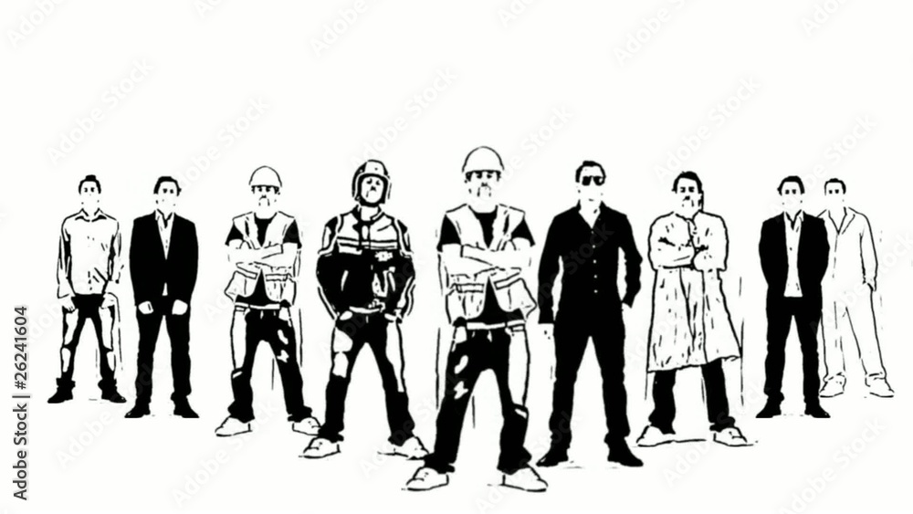 Animation noir et blanc business groupe de gens