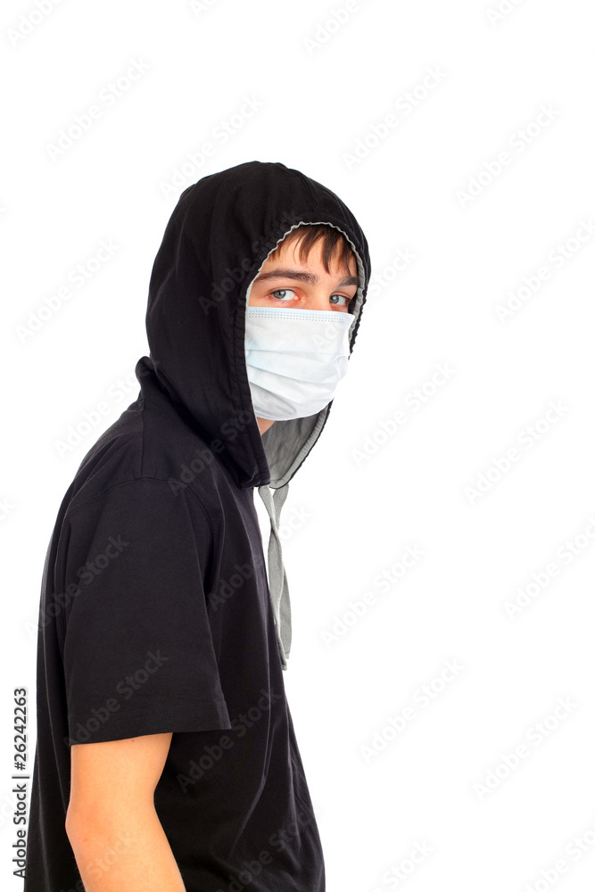 teenager in the mask isolated on white teenager in the mask isolated on white
