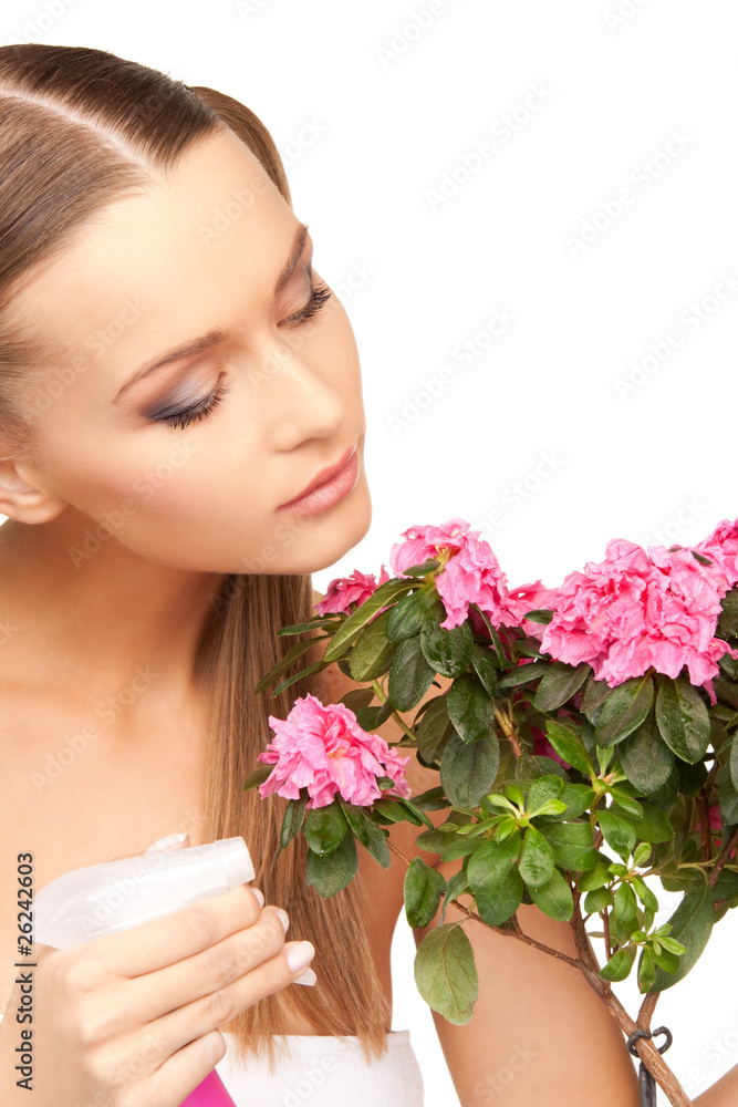 lovely housewife with flowers lovely housewife with flowers
