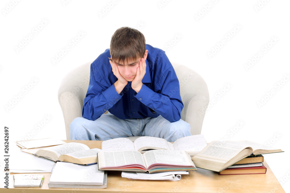 pensive student on the white background