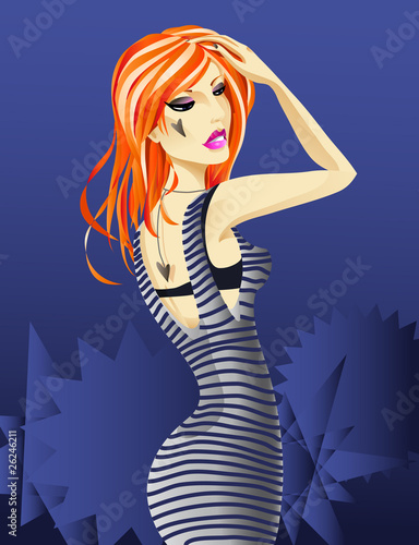 Redhead girl in striped