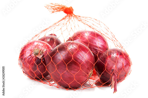 Red onion in packing from red net