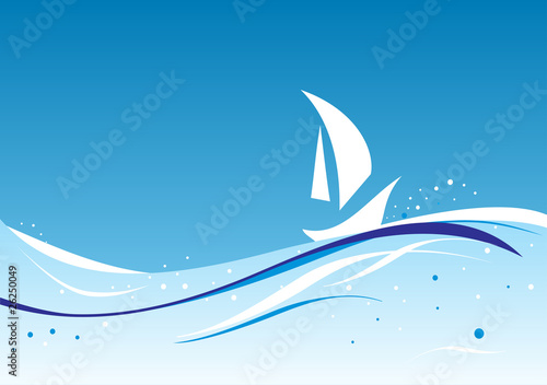abstract wavy vector with sailboat's silhouette