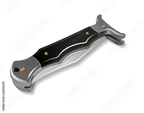 Closed flick knife. Realistic vector illustration
