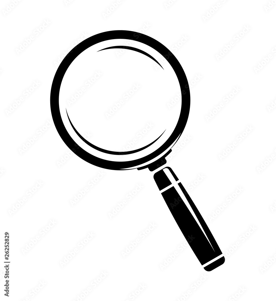 Monochromatic magnifying glass icon. Isolated on white Monochromatic magnifying glass icon. Isolated on white