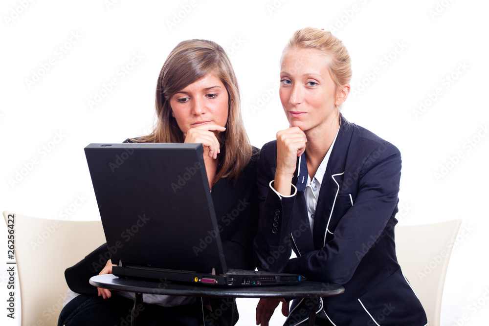 Two Young Businesswoman with Laptop Two Young Businesswoman with Laptop