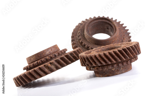 Rusty gears on a white background