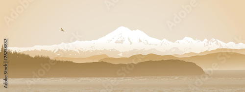 Mount Baker, Washington State panoramic in sepia