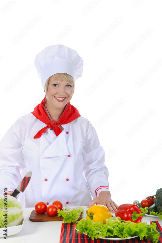 Happy Chef uniforms in preparing a healthy salad. Happy Chef uniforms in preparing a healthy salad.