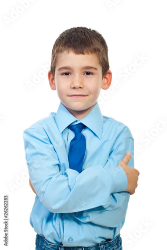 Little businessman with arms folded