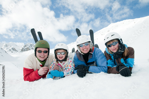 Happy family ski team