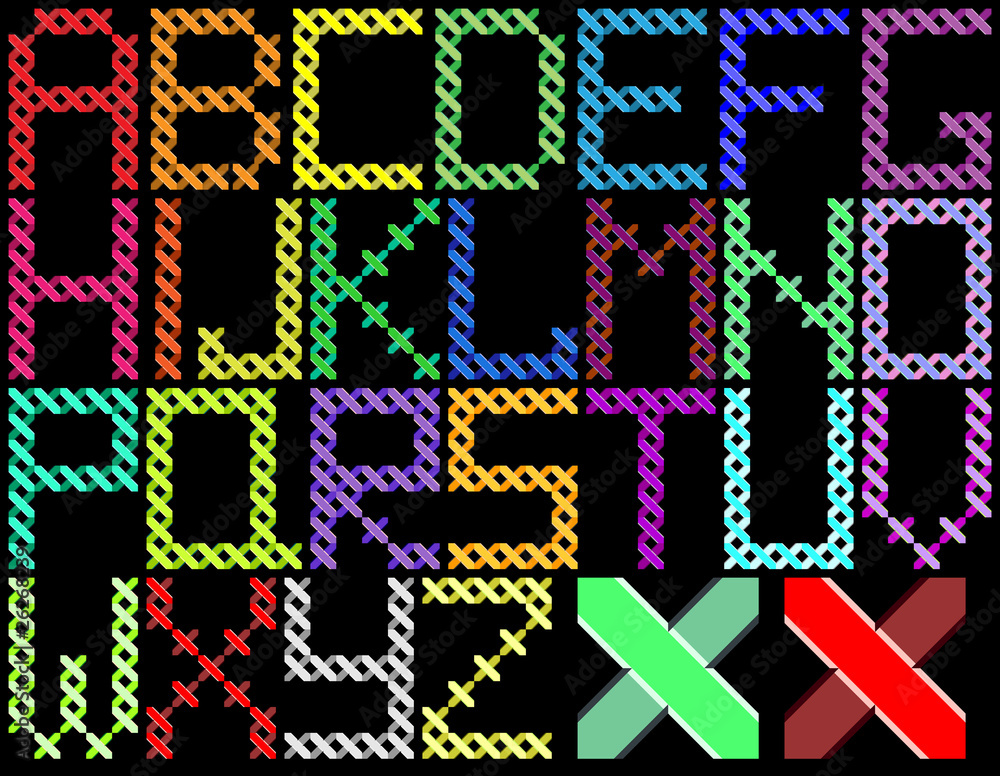 color latin alphabet like cross-stitch pattern color latin alphabet like cross-stitch pattern