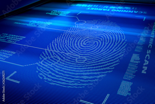 identification system interface scanning a human fingerprint