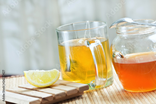 green tea healthy hot drink and lemon