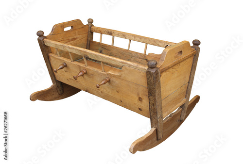 old folk wooden cradle photo
