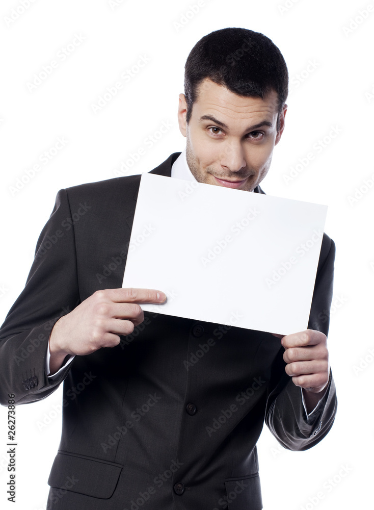 jeune homme d'affaires pancarte blanche jeune homme d'affaires pancarte blanche