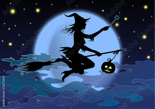 Silhouette of a Witch against the full moon