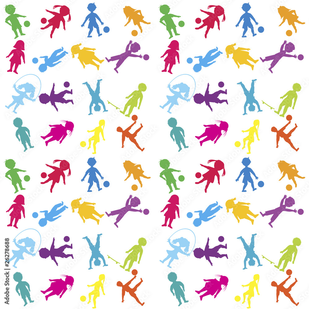 Seamless with colored children playing, pattern