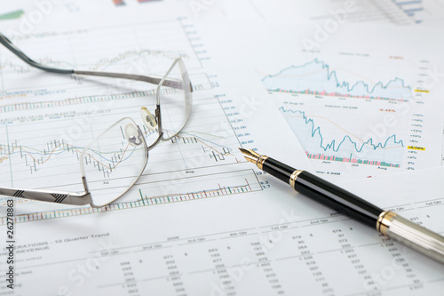 Charts, diagrams, tables. Business desktop.