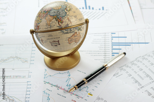 Charts, diagrams, tables. Business desktop.