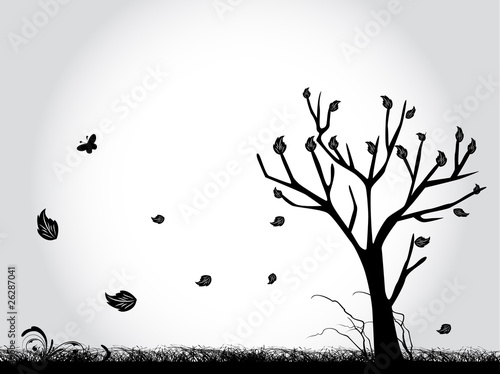abstract autumn tree and leaves illustration