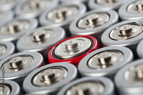 batteries tops macro with contrast red one