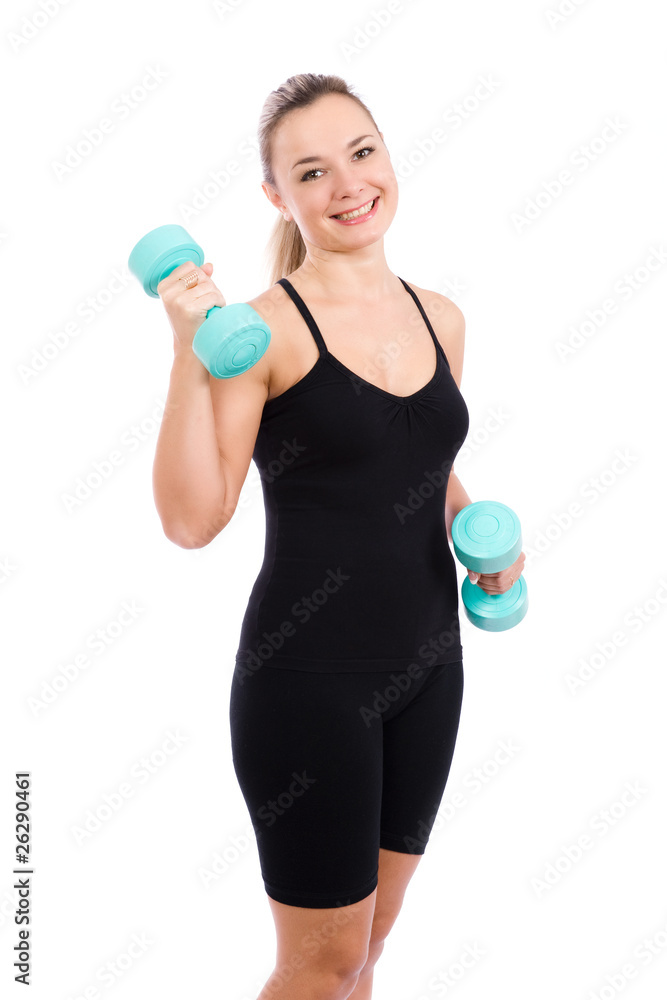Woman exercising with dumbbells Woman exercising with dumbbells