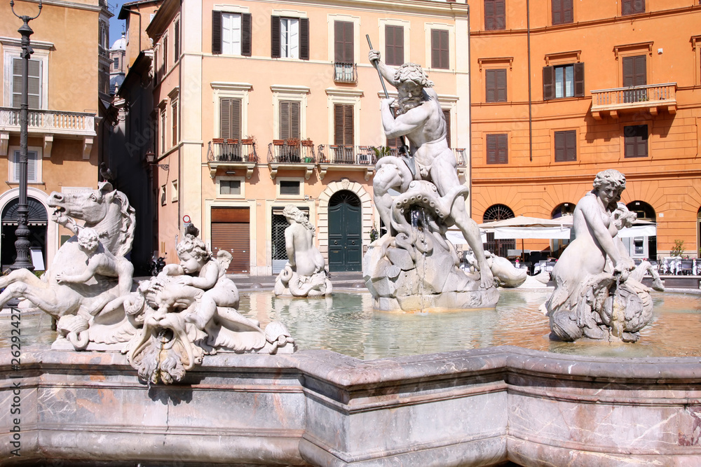 Piazza Navona, Neptune Fountain in Rome