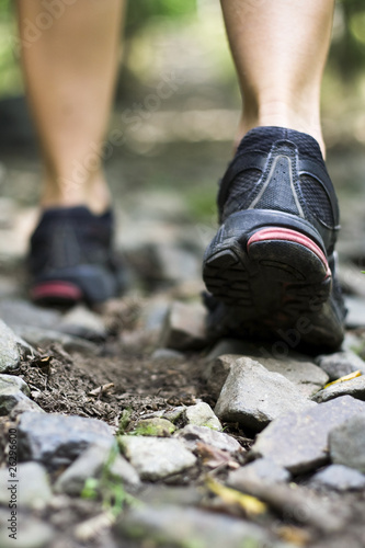 Trail walking, woman workout outdoors