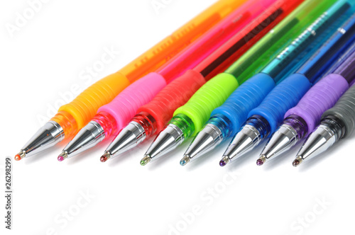 Assortment of colored ball-pen over white