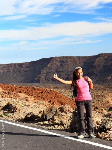 Girl Backpacking / Hitchhiking on Teide, Tenerife