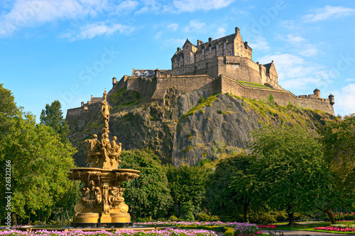 Edinburgh Castle, Scotland, with Ross Fountain in foreground photo