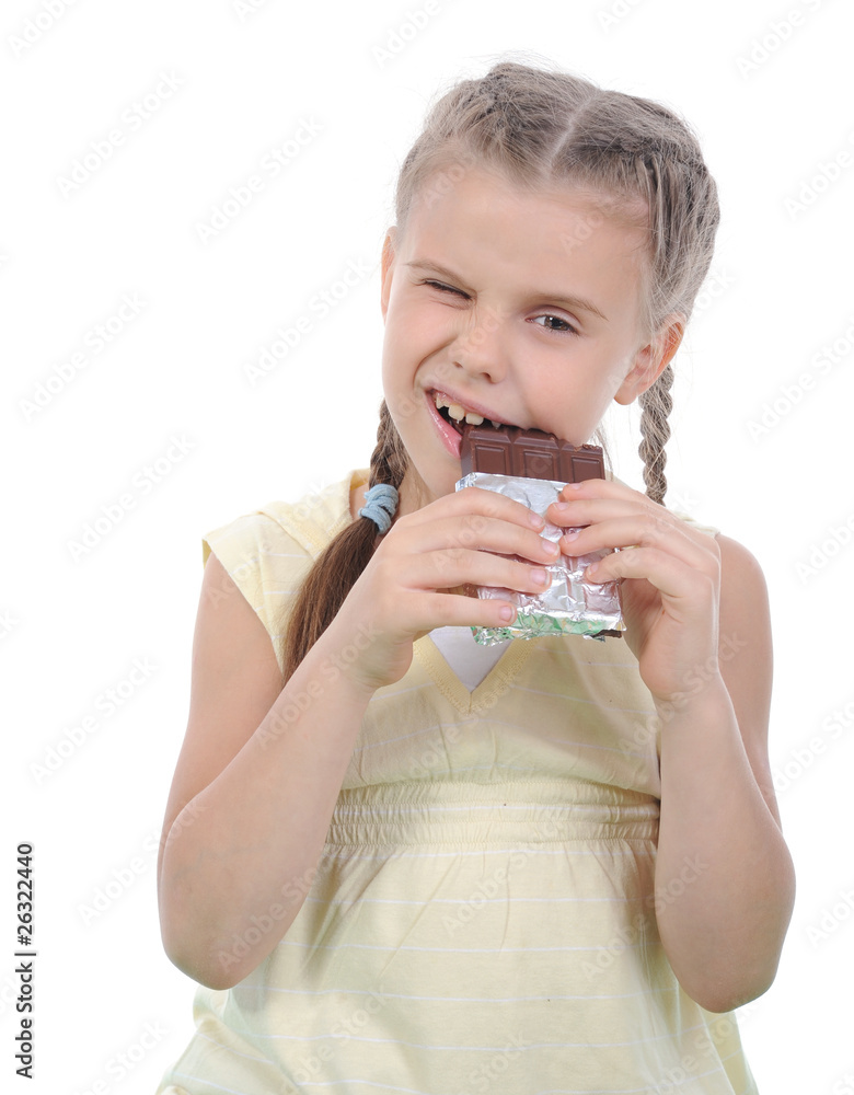 girl eating chocolate.