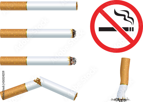Set of cigarettes and the sign "No smoking"