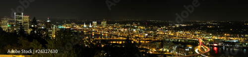 Portland Night Skyline along Willamette River Panorama © David Gn