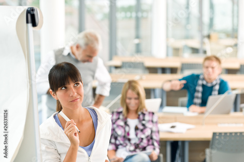 High school - three students with mature professor