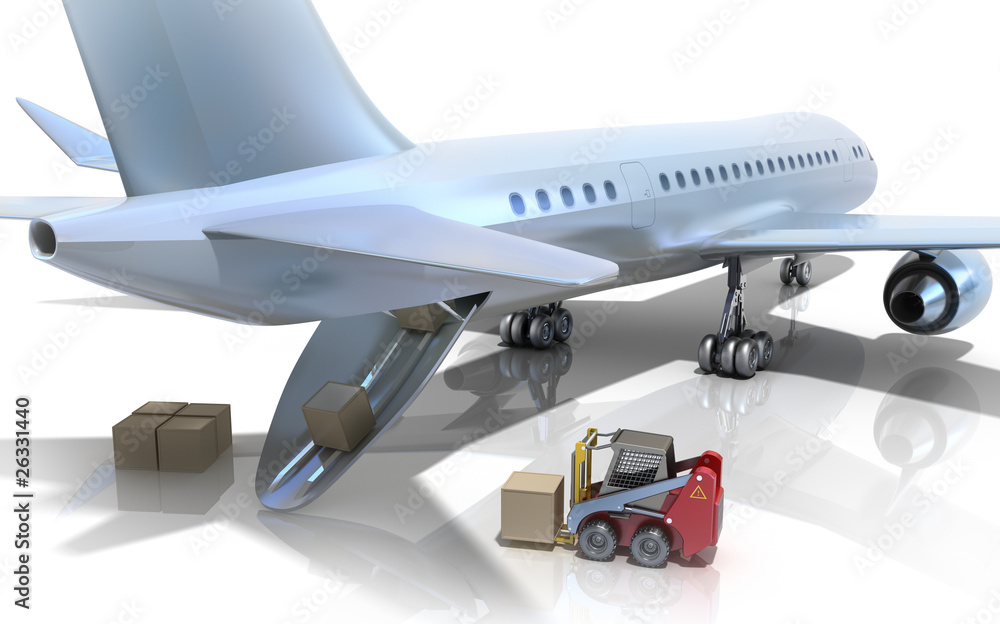 Forklift is loading the airplane Forklift is loading the airplane