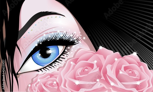 Occhi Blu e Rose-Blue Eyes and Roses-Vector