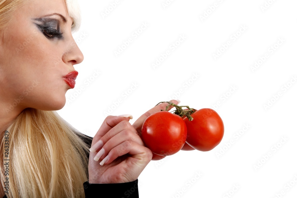 young beautiful woman with tomatoes (white background) young beautiful woman with tomatoes (white background)