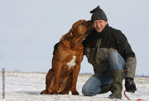 tosa inu qui chuchote à l'oreille de son maître