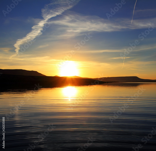 morning lake landscape with sunrise