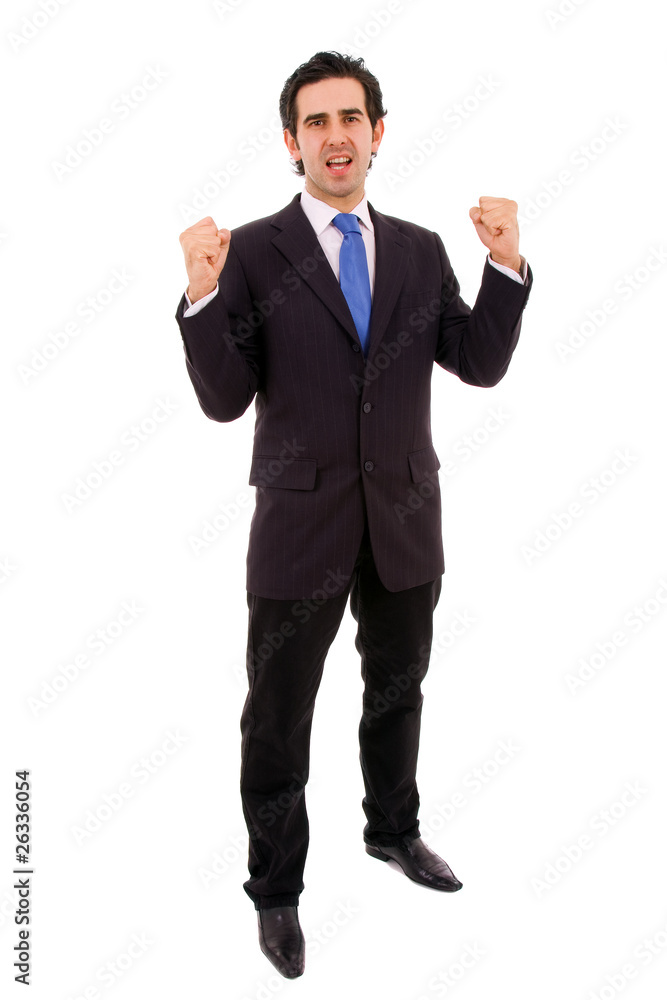 Young business man with arms raised - Isolated on white Young business man with arms raised - Isolated on white